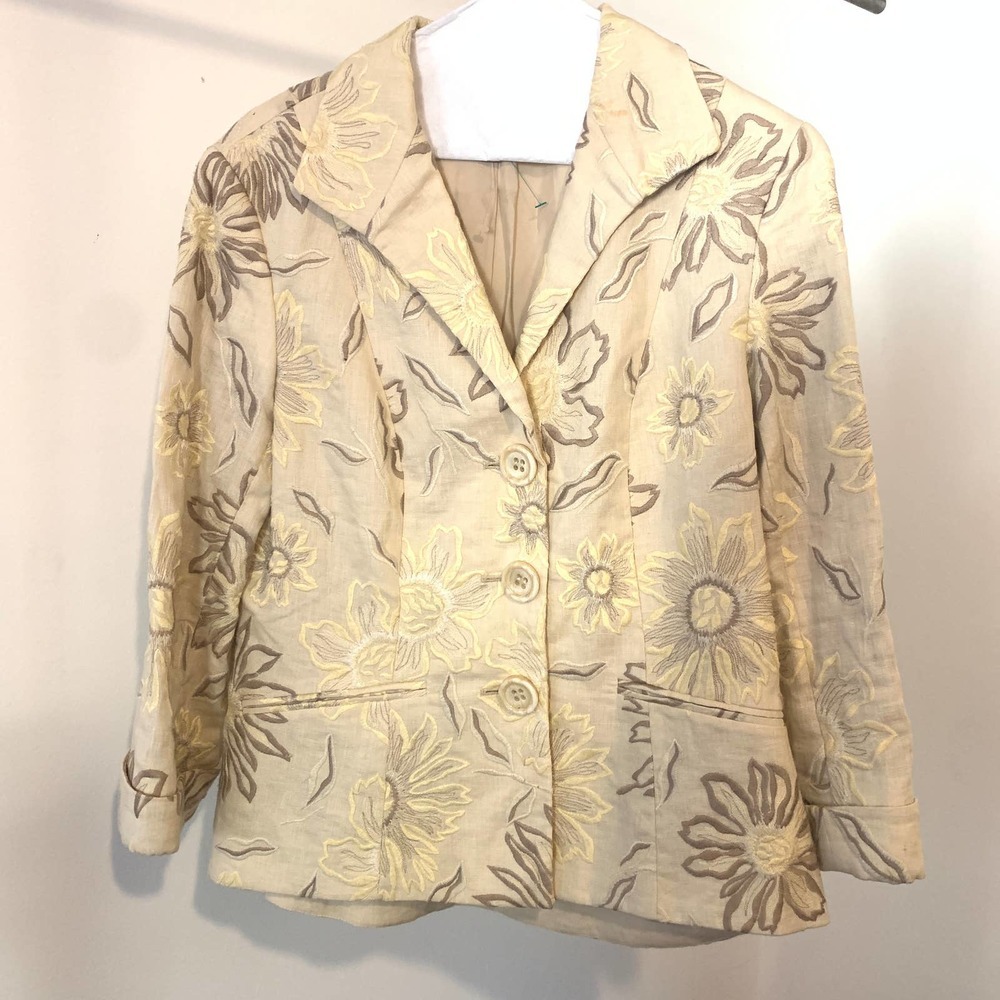 Lafayette 148 100% Linen Jacquard Gold Blazer Jacket 8
